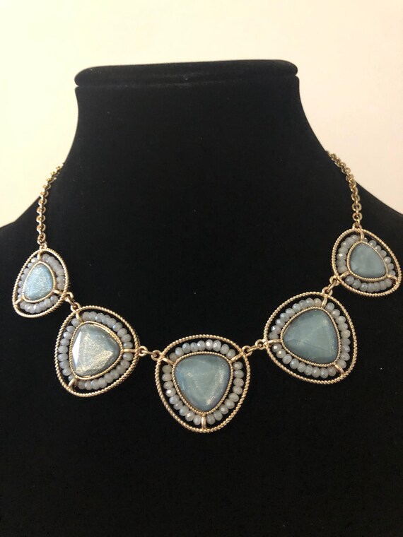 Blue Gray faceted Necklace with Rhinestones
