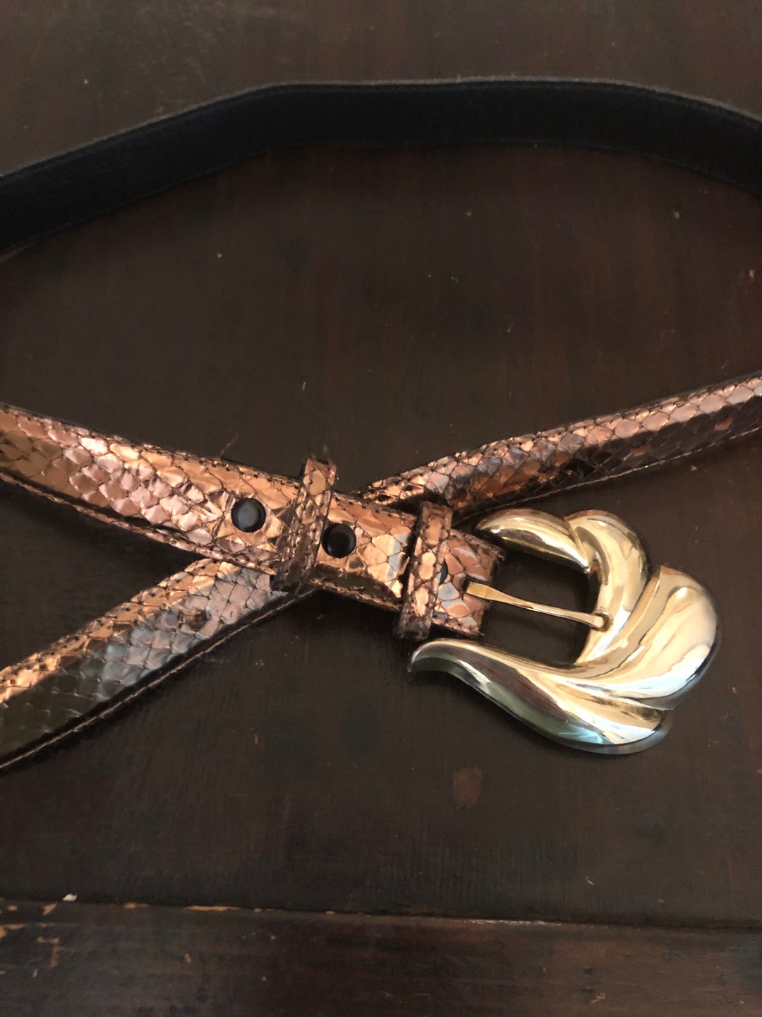 Gold Genuine Snakeskin Belt VINTAGE Apple Acc of NY - Etsy display picture 3