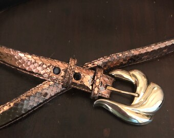 Apple Acc Brown Vintage Real Snakeskin Large Silver Buckle Adjustable Belt XS Apple Acc of New York Snakeskin Belt Womens Medium Metal  main image 2
