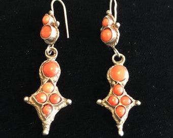 Antique Coral and Sterling  Earrings  100 years plus