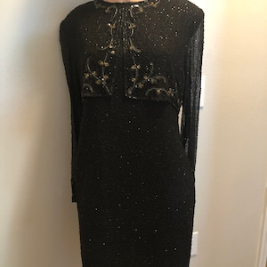 Beaded and Sequined Black Evening dress  BRILLIANTE By J.A.