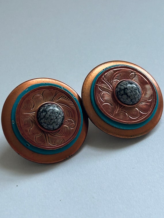Vintage Copper and Obsidian Clip-ons - image 1
