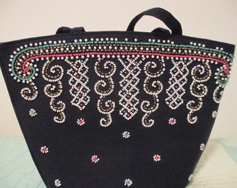 Beaded Navy Handbag Vintage