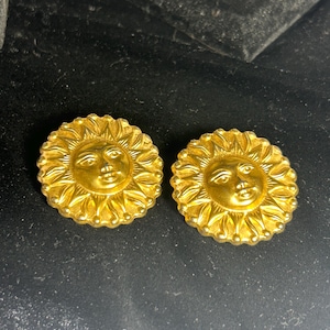 Large Gold Tone Sun Earrings