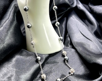 Nolan Miller Gray Bead and Rhinestone Necklace