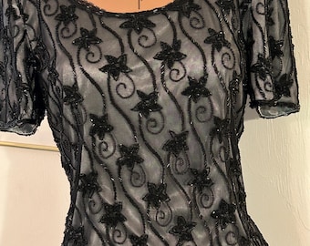 Vintage Beaded Black Top