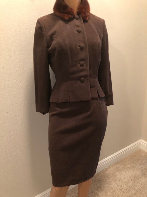 Lillie Ann Dark Brown 2 piece Suit with Mink Colla