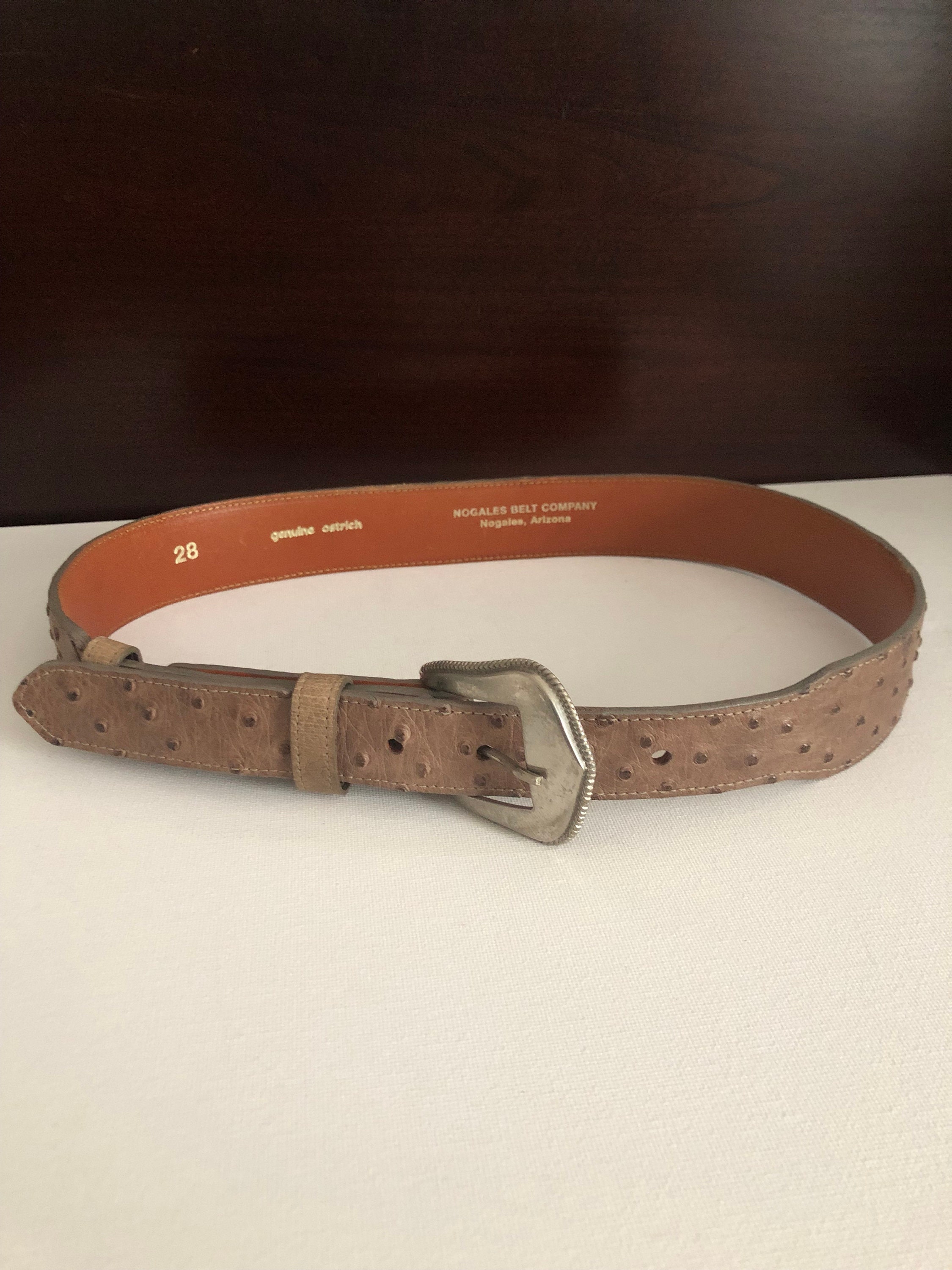Mezlan Olive Genuine Full Quill Ostrich Skin Belt