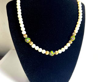 Vintage Pearl and Cloisonné Necklace
