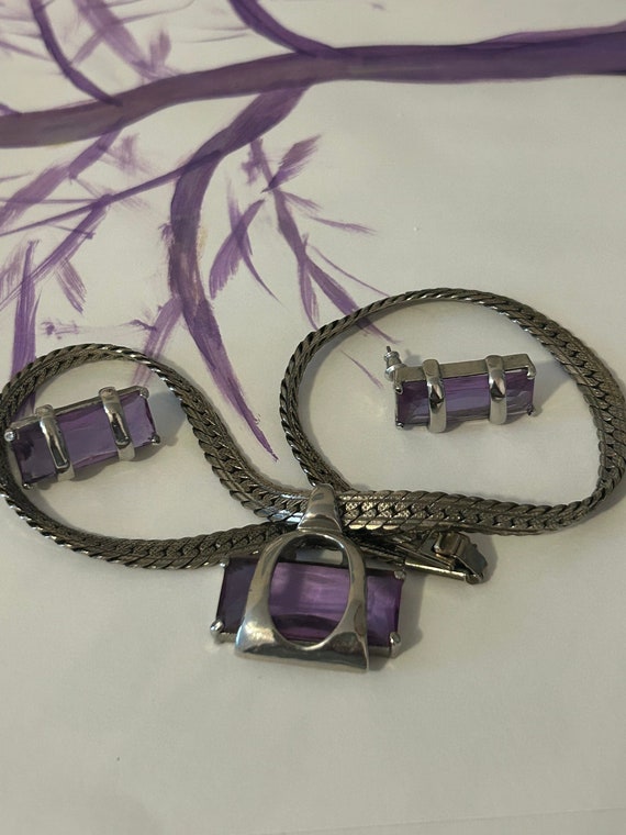 Purple and silver Necklace Set