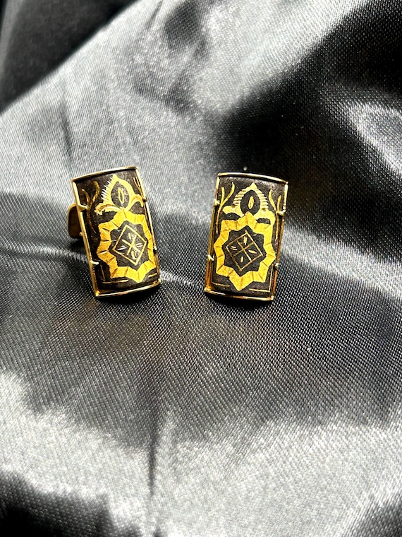 Vintage Damascene Clip on Earrings
