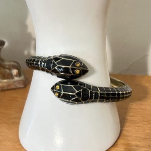 Black and Gold Enamel Snake Head Bracelet