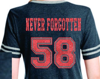 Route 91 Survivor Ribbon Jersey Tee.  Bling Glitter. Never Forgotten. #Countrystrong #Vegasstrong