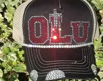 Orange Lutheran BLING Hat.  Distressed Trucker.  Adjustable.  OLU bling!!