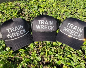 Train Wreck custom trucker hat glitter with rhinestones