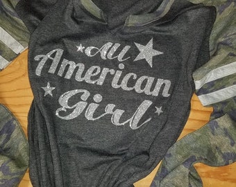 Camo Game Day Fashion Jersey. All American Girl.  Concert Tee