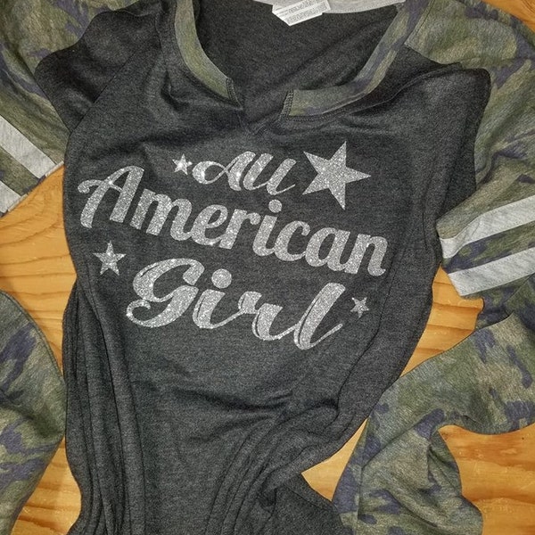 Camo Game Day Fashion Jersey. All American Girl.  Concert Tee