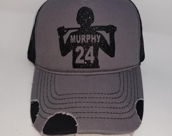 CUSTOM Baseball Player Hat Baseball Mom Hat.  Distressed Trucker with Glitter