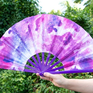 Pastel Galaxy Watercolor Large Plastic CLACKER Hand Fan | Kawaii Gift | Gamer Gift | Christmas Birthday Space |