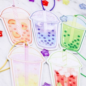 Crystal Popping Boba Tea Kawaii Air Fresheners Double-Sided Strong Smell Scent Kawaii Car Accessories Cute Anime Christmas Gift image 3