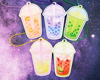 Crystal Popping Boba Tea Kawaii Air Fresheners Double-Sided Strong Smell Scent Kawaii Car Accessories || Cute Anime Christmas Gift