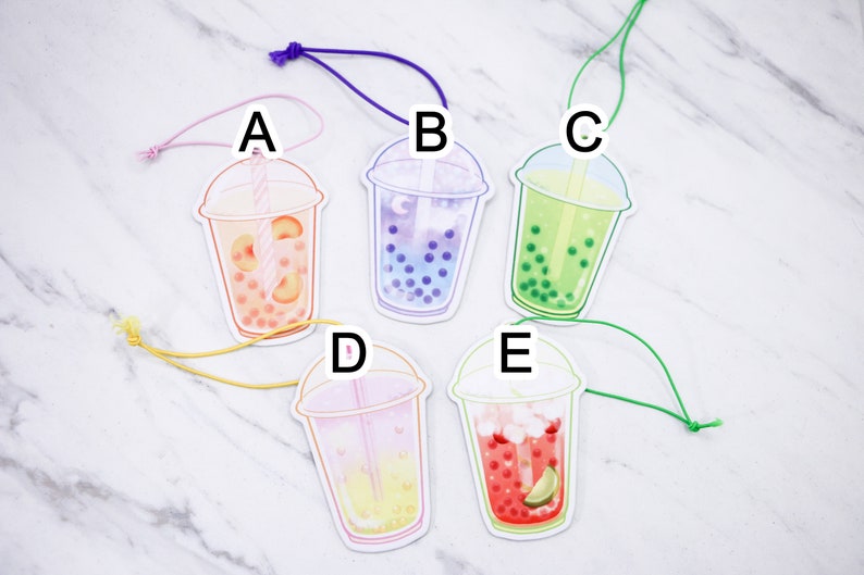 Crystal Popping Boba Tea Kawaii Air Fresheners Double-Sided Strong Smell Scent Kawaii Car Accessories Cute Anime Christmas Gift PICK 5 (WRITE BELOW)