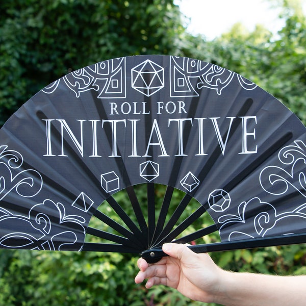 Roll for Initiative Black Dice Large CLACKER Hand Fan | DnD Gift | Gamer Gift | Christmas Birthday Geeky |