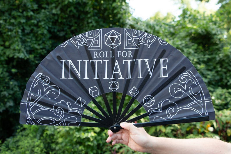 Roll for Initiative Black Dice Large CLACKER Hand Fan DnD Gift Gamer Gift Christmas Birthday Geeky image 1