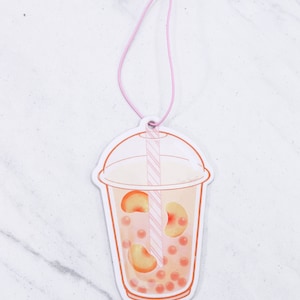 Crystal Popping Boba Tea Kawaii Air Fresheners Double-Sided Strong Smell Scent Kawaii Car Accessories Cute Anime Christmas Gift A - Honey Peach