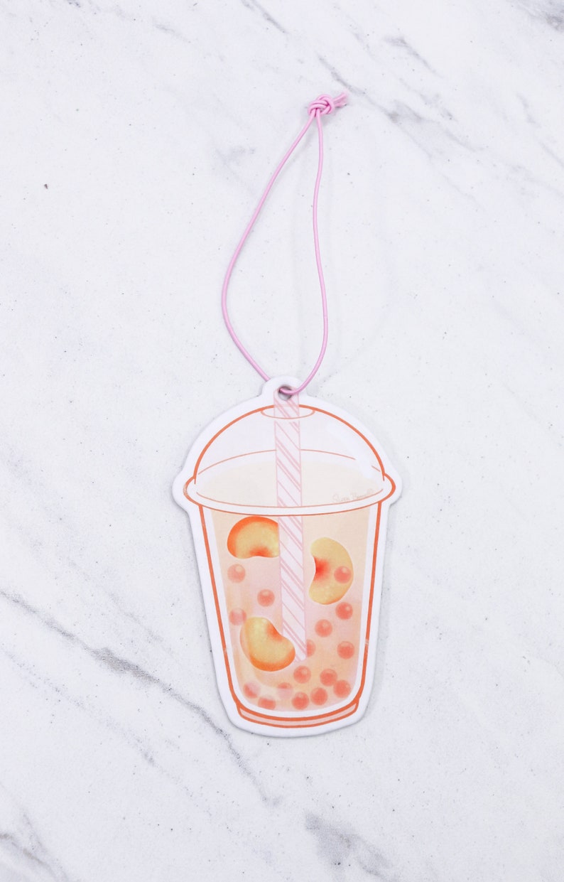 Crystal Popping Boba Tea Kawaii Air Fresheners Double-Sided Strong Smell Scent Kawaii Car Accessories Cute Anime Christmas Gift A - Honey Peach