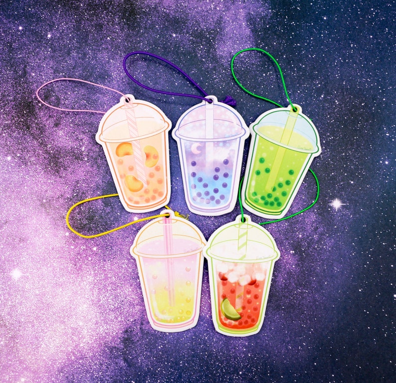 Crystal Popping Boba Tea Kawaii Air Fresheners Double-Sided Strong Smell Scent Kawaii Car Accessories Cute Anime Christmas Gift image 1