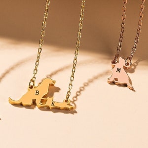 Tiny Initial Pet Necklace - Personalized Pet Necklace - Custom Pet Jewelry - Dog / Cat Breed Silhouette Necklace - Gift for Dog Mom