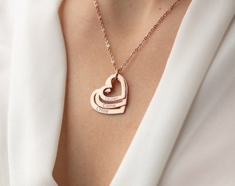 Personalisierte Herz Halskette – Gravierte Herz Halskette – Valentinstag Halskette – Gold Herz Anhänger – Familien Halskette