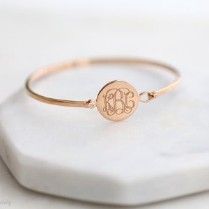 Custom Engraved Disc Monogram Bangle Engraved Monogram Bracelet Engraved Monogram jewelry Wedding gift Bridesmaid gift Christmas image 1