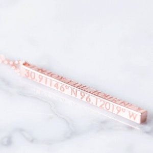 Personalized 3D Bar Necklace – Custom Vertical Bar Necklace – Four Sided Bar Necklace – Engraved Bar Necklace - Coordinates Bar - Christmas