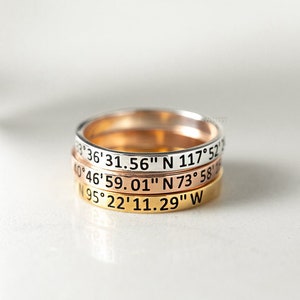 Custom Location Ring - Birthday Gift - First Mom Gift - New Born Gift - Personalized Gift for Mother&#39;s Day - Custom Coordinate Ring