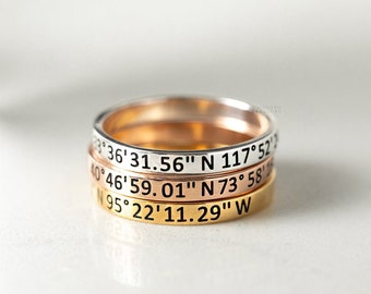 Custom Location Ring - Birthday Gift - First Mom Gift - New Born Gift - Personalized Gift for Mother's Day - Custom Coordinate Ring
