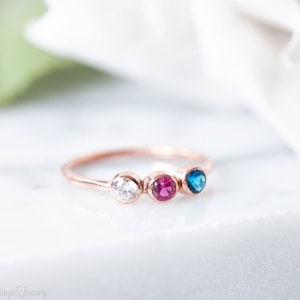 Triple birthstone ring Triple stone ring 3 birthstone ring Three birthstone ring Personalized Birthstone Ring STOCKING STUFFERS image 1