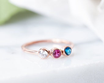 Triple birthstone ring - Triple stone ring - 3 birthstone ring - Three birthstone ring - Personalized Birthstone Ring - STOCKING STUFFERS