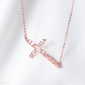 Sideway Cross Necklace – Cross Name Necklace - Personalized Cross - Sideway Name Necklace - Sideway Cross Name Necklace – Cross Jewelry