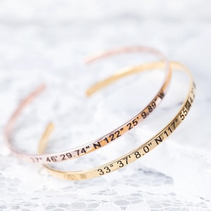 Custom Coordinates Cuff Bracelets – Personalize Location Bracelet - Thin Coordinates Cuff Bracelet - Compass Bracelet - Christmas Gift