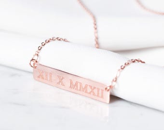 Roman Numeral Necklace -  Wedding Date Necklace - Roman Numeral Bar Necklace - Roman Date Necklace - Birthday Necklace - STOCKING STUFFERS