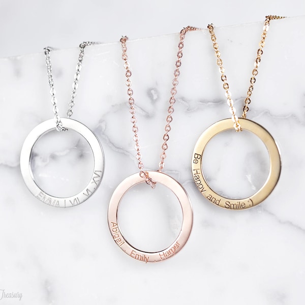 Custom Circle Necklace - Personalized Circle Pendant - Dainty Jewelry - Layering Necklace - Bridesmaid Gift - Engraved Necklace - Christmas