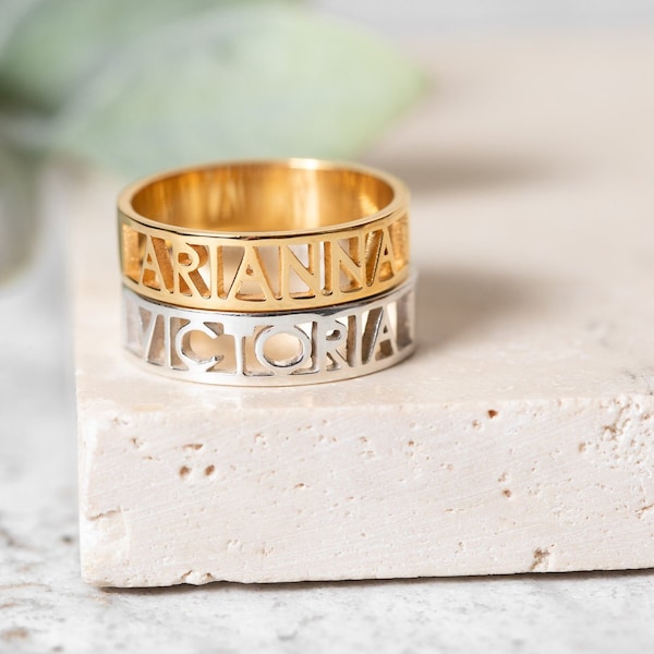 Cut out name ring - Personalized name ring - Modern name ring - Custom name jewelry - Name cut out ring - Unique Name Jewelry