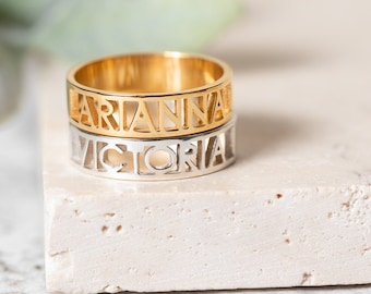 Cut out name ring - Personalized name ring - Modern name ring - Custom name jewelry - Name cut out ring - Unique Name Jewelry