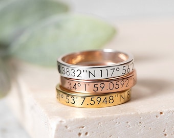 Custom Coordinate Ring - Custom Silver Ring - Personalized Location Ring - Where We First Met Jewelry - Keepsake Jewelry - Memorial Jewelry