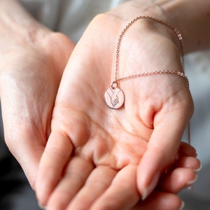 CHRISTMAS STOCKING STUFFERS - Hand Gesture Necklace - Gold Disc Hand Sign Necklace - Heart Hand - Personalized Gifts - Personalized Gifts