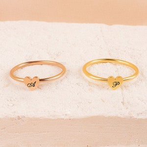 Initial Heart Ring - Stackable Initial Ring - Letter Ring - Love Ring - Couple Ring - Cute Ring - Girlfriend Gift - Gift for Her F49