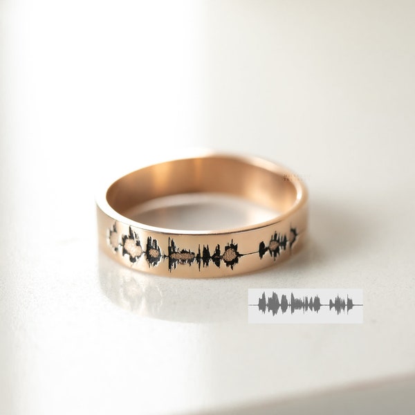 Sound Wave Ring - Memorial Gift in Silver,Gold and Rose - Custom Keepsake Gift for Her - Voice Memo Gift - Dainty Personalized Bar Ring