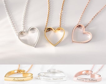Gravierte Herz Halskette - Herz Anhänger Benutzerdefinierte Halskette - Namenskette - Hängendes Herz Halskette - Paar Halskette F41